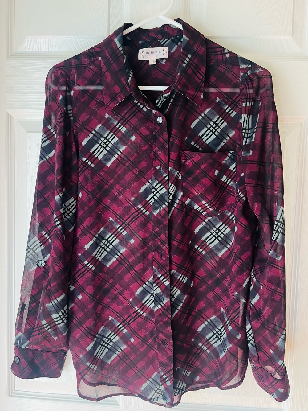Nanette Lepore Plaid Print Button-Front Blouse